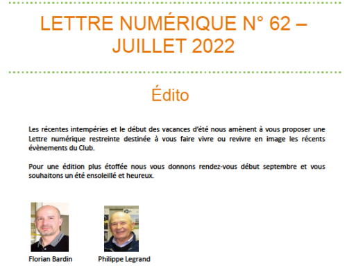 Lettre numérique n°62 Juillet 2022